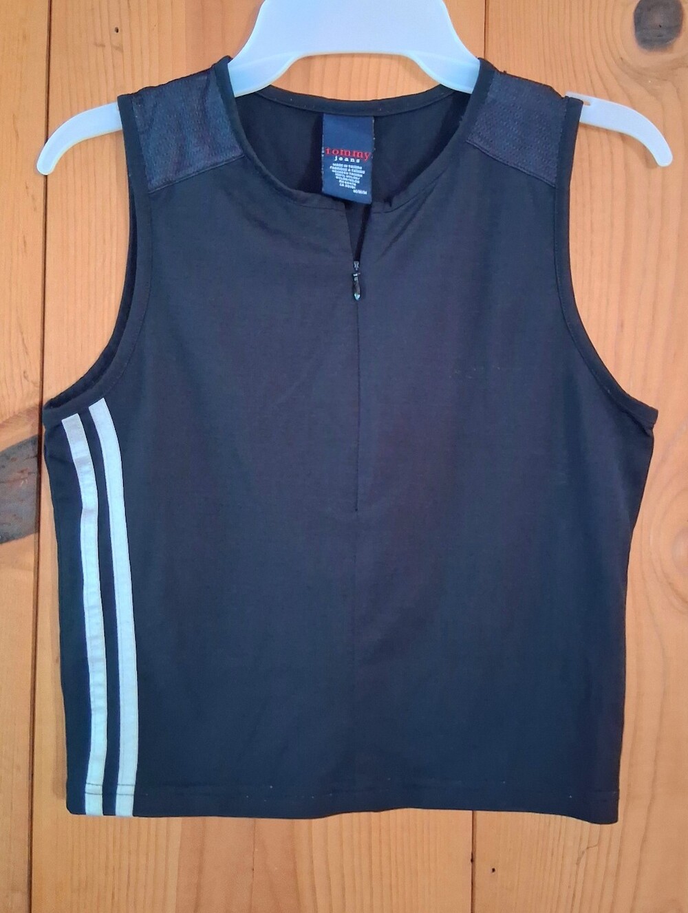 Tommy Jeans Zippered Tank Top with White Stripes And Mesh Detail